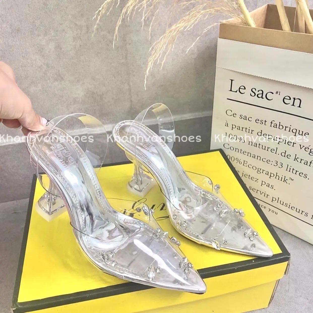 Giày cao gót quai mika đính đá CHARM bling gót li 7p,9p KHANHVANSHOEs