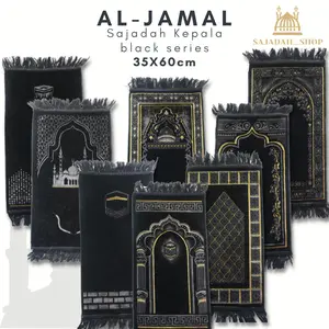 Sajadah Kepala Bulu Traveling  AL Jamal Turkey 35x60cm ( Series Black ) / hadiah Haji&Umroh Lembut Tebal