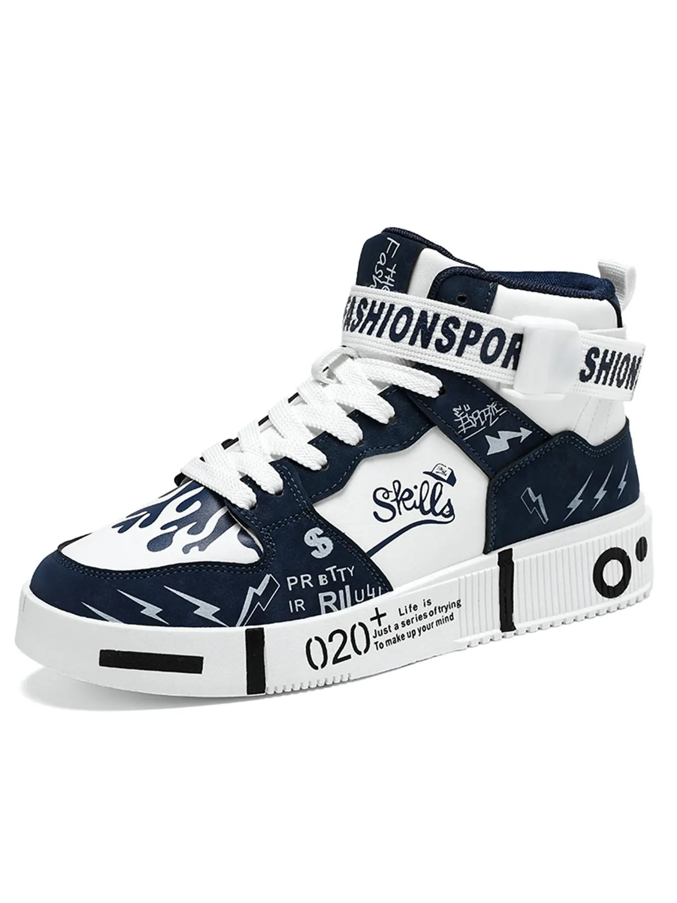 Men's Fashionable Letter Print High Top Skate Shoes, Casual Comfortable Sports Shoes for Daily Wear, Male All-match Round Toe Shoes for Daily Wear
