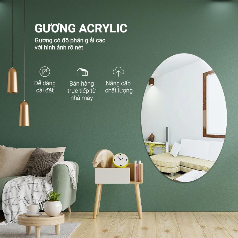 Giá Sốc Gương Dán Tường Acrylic Hình Oval 60cm Gương dán tường gương tròn kháng nước siêu xinh treo nhà tắm toilet ngoài trời không sợ nước giá rẻ bao bể vỡ Decor Phòng Decor Trang Trí Nhà