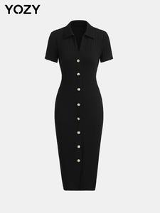 YOZY Women's Plain Button Collared Dress, Elegant Fashion Casual Slim-fitting Dress for Daily Outdoor Wear, Women Dress for Summer, Summer Dresses 2025