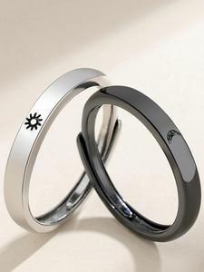 Set de anillos ajustables de sol y luna, accesorios de bisutería para mujer, diseño único, idea perfecta para regalo de uso diario
