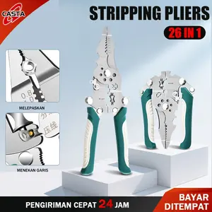 CASTA Tang Lipat 26in1 Anti Shock Stainless Steel Alat Serbaguna Pemotong Kabel Pengupas Kawat Crimping Terminal Dekrustasi Listrik Potong Baut Portable Perbaikan Elektro Otomotif