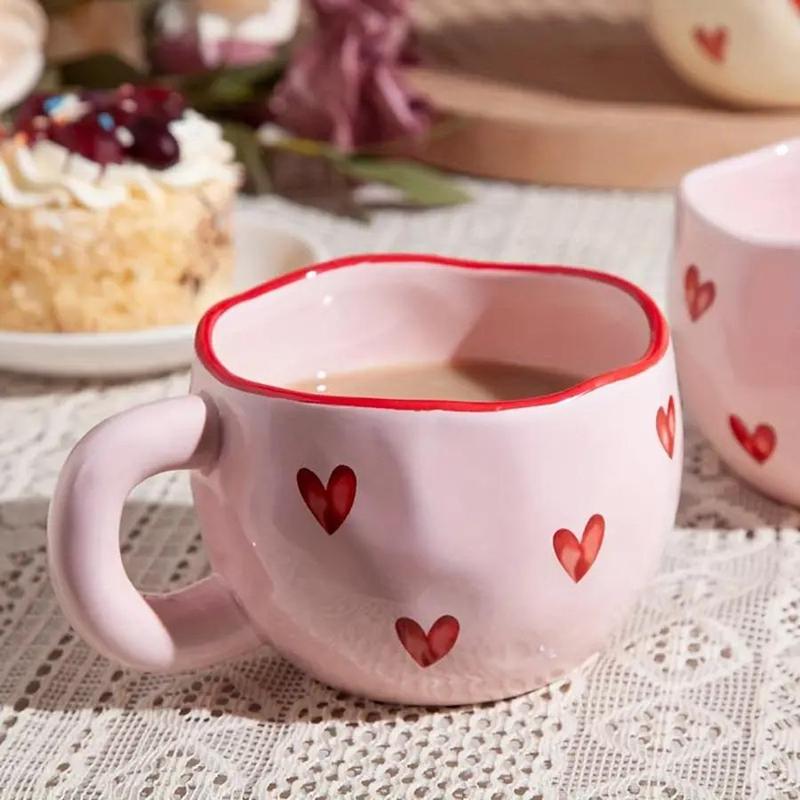 Product Introduction of Heart Pattern Ceramic Mug, 1 Count 7.4oz Creative Coffee Cup, Tea & Milk Cup, Sweet Camping Cup, Ideal Gift for Home & Office, Drinkware 4