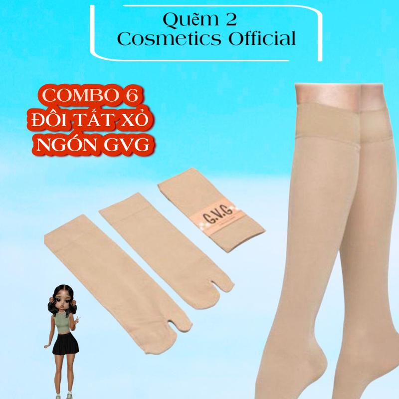 Combo 6 đôi Tất chân nữ Quẽm 2 Cosmetics mềm mịn cotton,xỏ ngón chân tất dài ngang đầu gối