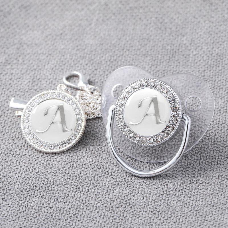 Baby  Pacifier Clips Newborn Luxury Pacifiers Holder Letter Silver Bling Infant Transparent Silicone Nipple 1