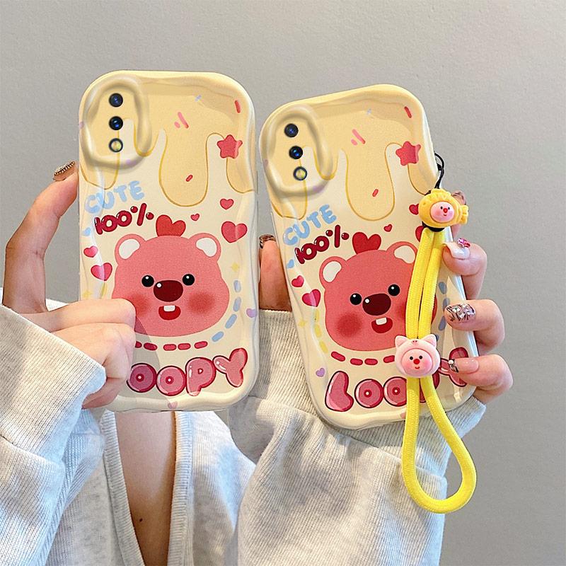 Vỏ silicon cho VIVO Y91c 1820 Y1S 1929, vỏ hoạt hình TPU, Ốp Điện Thoại mềm, nắp lưng có dây treo