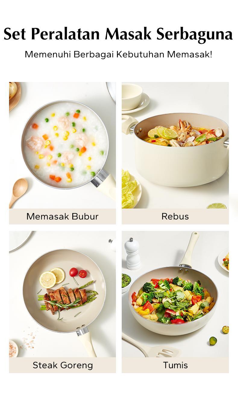 Redchef Nonstick Ceramic Rock 12 Pcs Peralatan Masak Set Non PFAS & PTFE & PFOA Cocok untuk Semua Kompor Wok Penggorengan Panci Induksi Tutup Panci Panci keramik peralatan dapur - 12 Buah Set