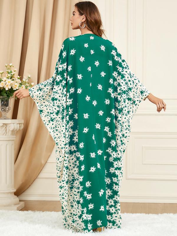 Product Introduction of 3421 Muslim Middle East Discount Fashion Clothing Green Batwing Sleeve Loose Fashion plus Size Dress 7