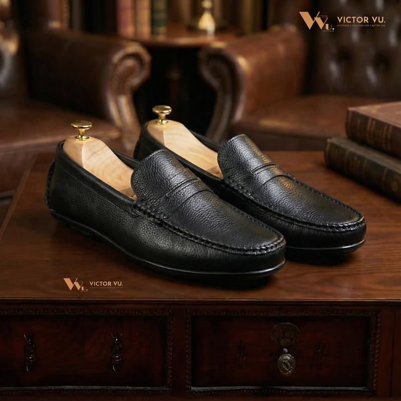 Giày Moca Nam Victor Vu - Giày Lười Da Bò Cao Cấp Màu Nâu Đen Thiết Kế Đơn Giản Đế Cao Su Giày Nam Đẹp 2025