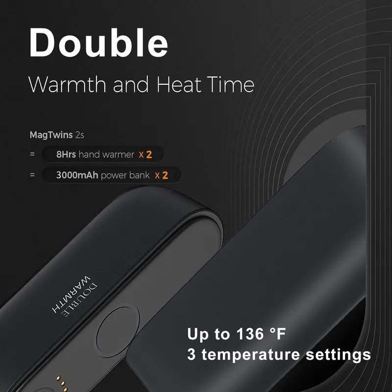Rechargeable Hand Warmer, 2 Counts Magnetic Electric Hand Warmers with 3 Temperature Settings, Portable Winter Sports Equipment 6