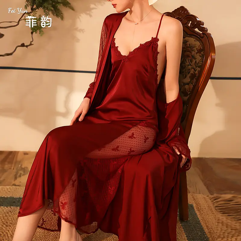 Áo Choàng Ngủ Gợi Cảm, Feiyun, Áo Choàng Tắm Cực Dài, Đồ Ngủ Cho Nữ, Dài Tay, Làm Bằng Satin, Thích Hợp Mặc Nhà, Mỏng, 60763b, Hàng Mới Về 1
