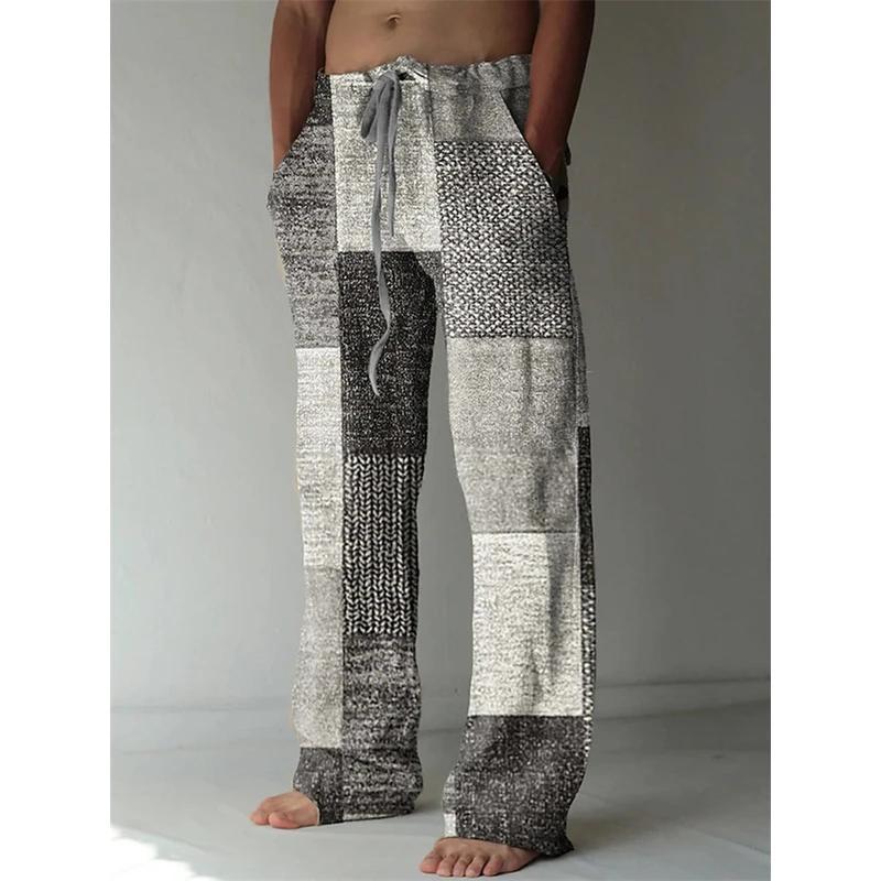 Vintage Loose Patchwork Print Men's Pants Summer Thin Casual Men's Pants Travel Vacation Casual Pants Men's Clothing Sweatpants 2