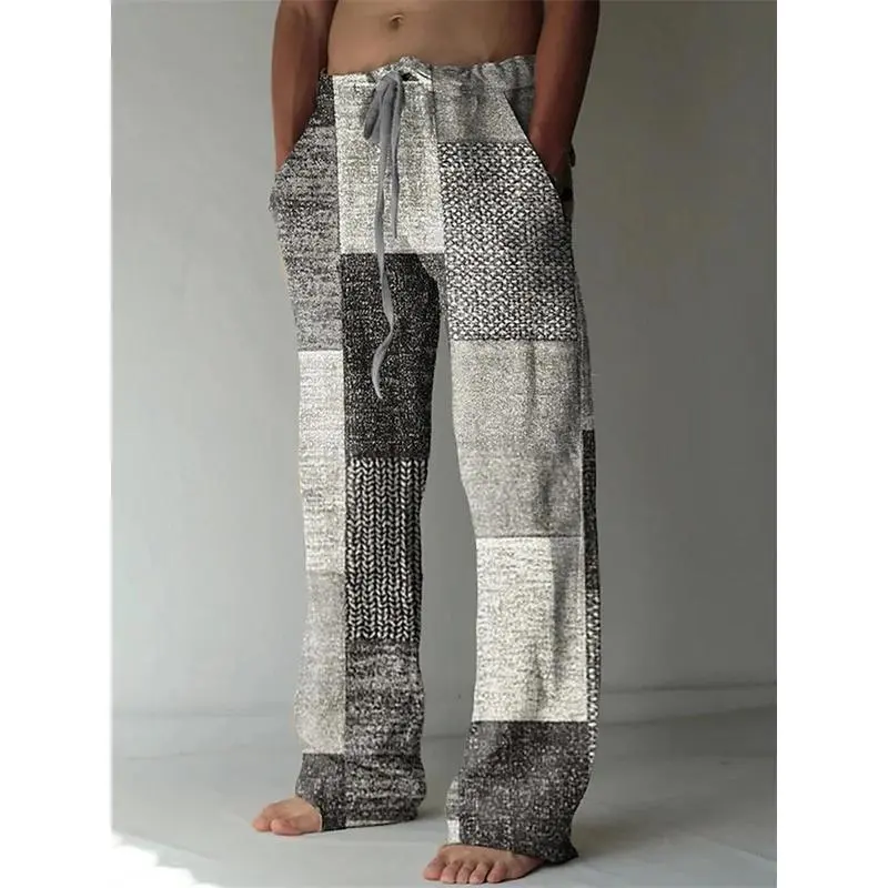 Vintage Loose Patchwork Print Men's Pants Summer Thin Casual Men's Pants Travel Vacation Casual Pants Men's Clothing Sweatpants 2