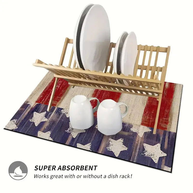 Patriotic Star Stripe Pattern Heat Resistant Mat, Waterproof & Non Slip Kitchen Countertop Mat, Dustproof Kitchen Decor for Home, Table, Stove, Dishwasher 2