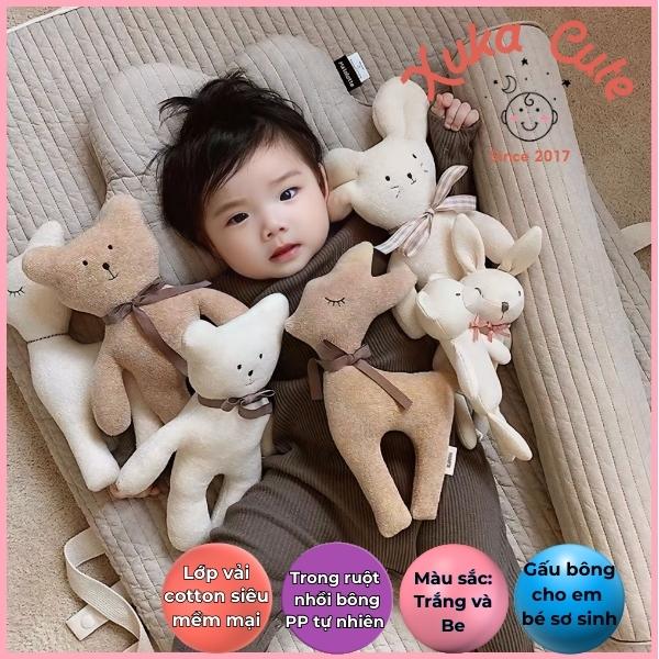 Gấu bông cho trẻ sơ sinh chất liệu cotton và bông PP tinh khiết organic an toàn cho bé, gấu bông mini nhiều hình gấu hươu trâu mèo hổ dễ thương