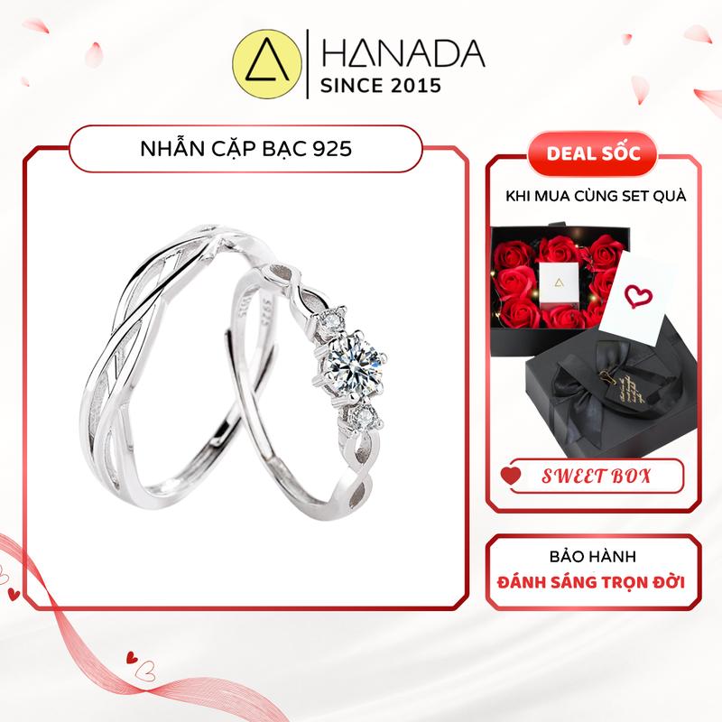 Nhẫn Cặp Bạc 925 Hanada Xoắn Đá Cao nhẫn bạc cặp đôi Freesize Tùy Chỉnh Nhẫn Đôi Với Người Yêu1317 M16