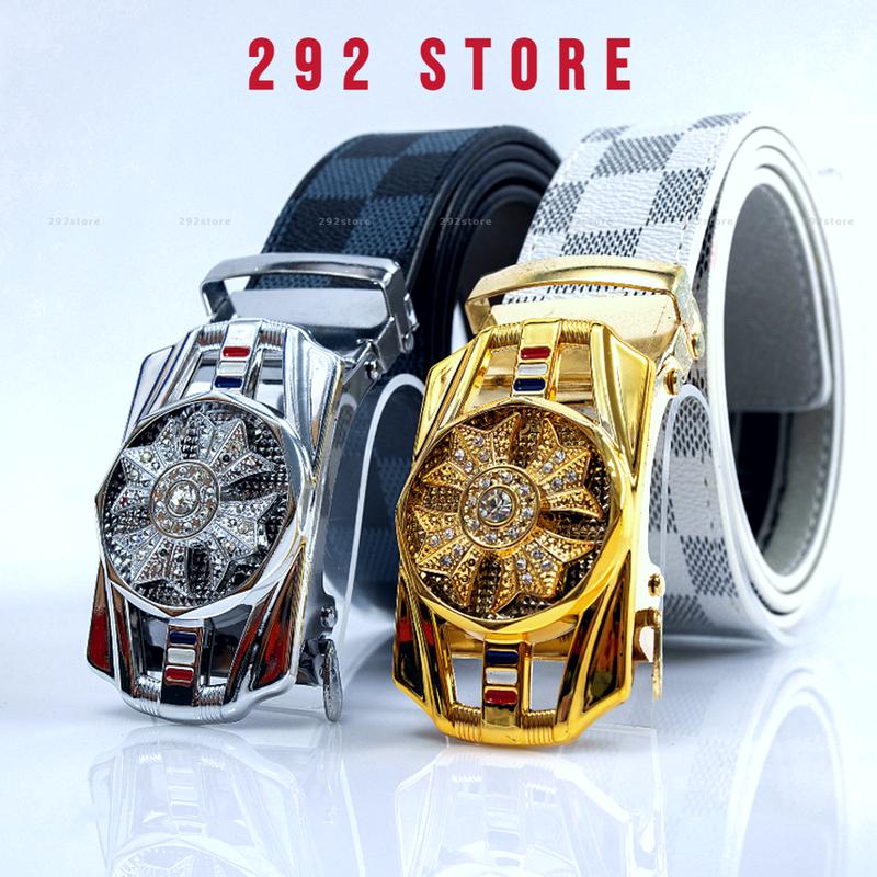 SIÊU ĐẸP Thắt Lưng Nam Mặt Xoay Khoá Tự Động Dây Kẻ Caro Cao Cấp - Dây Nịt Da Thời Trang