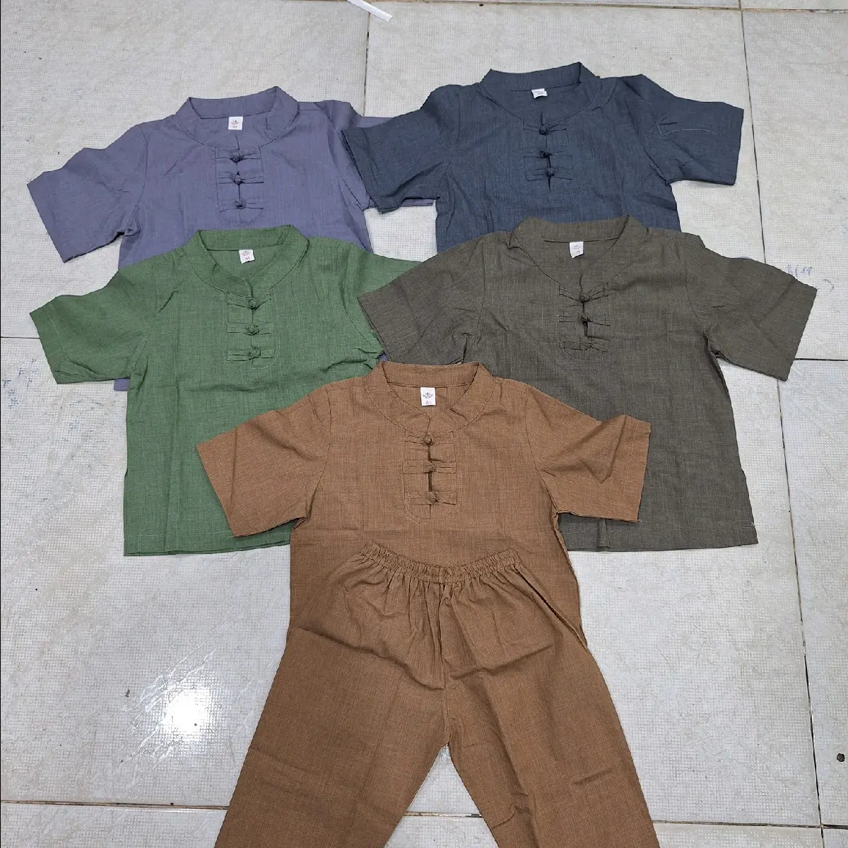 Đồ lam đi chùa bé trai 3 nút vải tixi 4-40kg