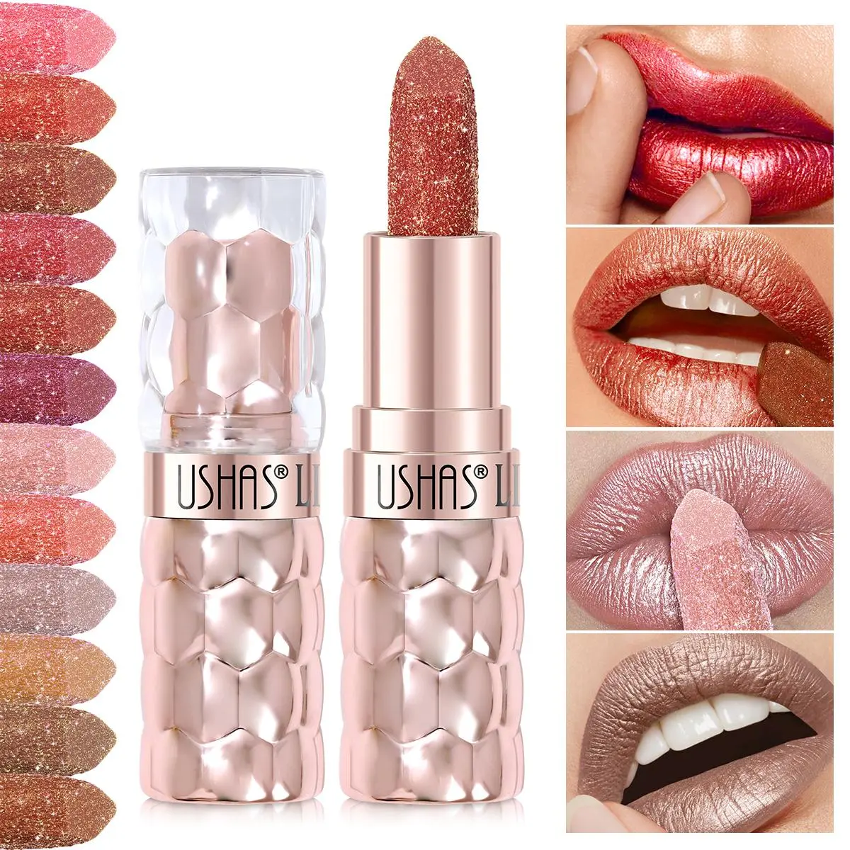 Long Lasting Glitter Lip Stick, 1 Count High-pigmented Glossy Finish Lip Glaze Stick, Non-greasy Lipstick for Girls & Women, Eve Box Fillers, Valentine's Day Gift