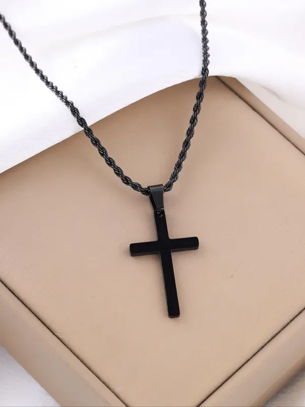 Classic Retro Design Stainless Steel Cross Pendant Necklace, Fashion Charm Necklace for Party, Daily Clothing Decor, Trendy All-match & Exquisite Vintage Jewelry for Birthday Gift, Gifts for Her 4