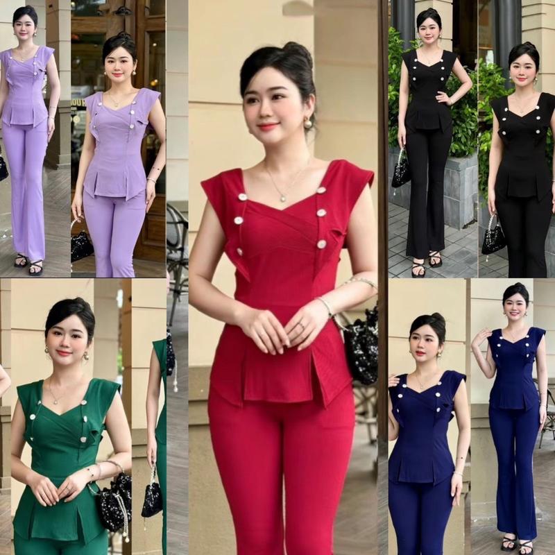 H27 Đồ Bộ nữ ống loe thun tăm mịn đẹp đủ size 40-75ký tôn dáng sang trọng có thể giặt máy 【m-s  bộ đồ nữ khủng long hồng đỏ- trắng văn học retro