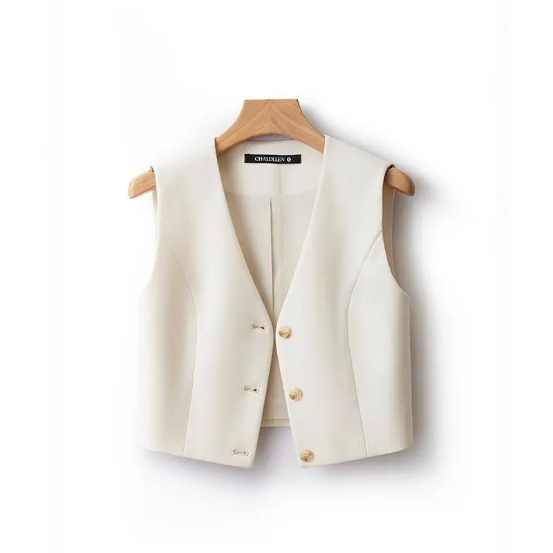 Women Fashion V-Neck Single Breasted Sleeveless Crop Tops Female Casual Fitting Solid Waistcoat