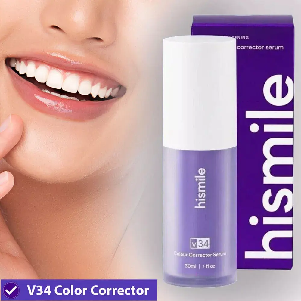 Hismile v34 Colour Corrector, Tooth Stain Concealer, Teeth Whitening Booster, Tooth Stain Removal, Purple Toothpaste, Colour Correcting, Tooth Colour Corrector Oral Repair