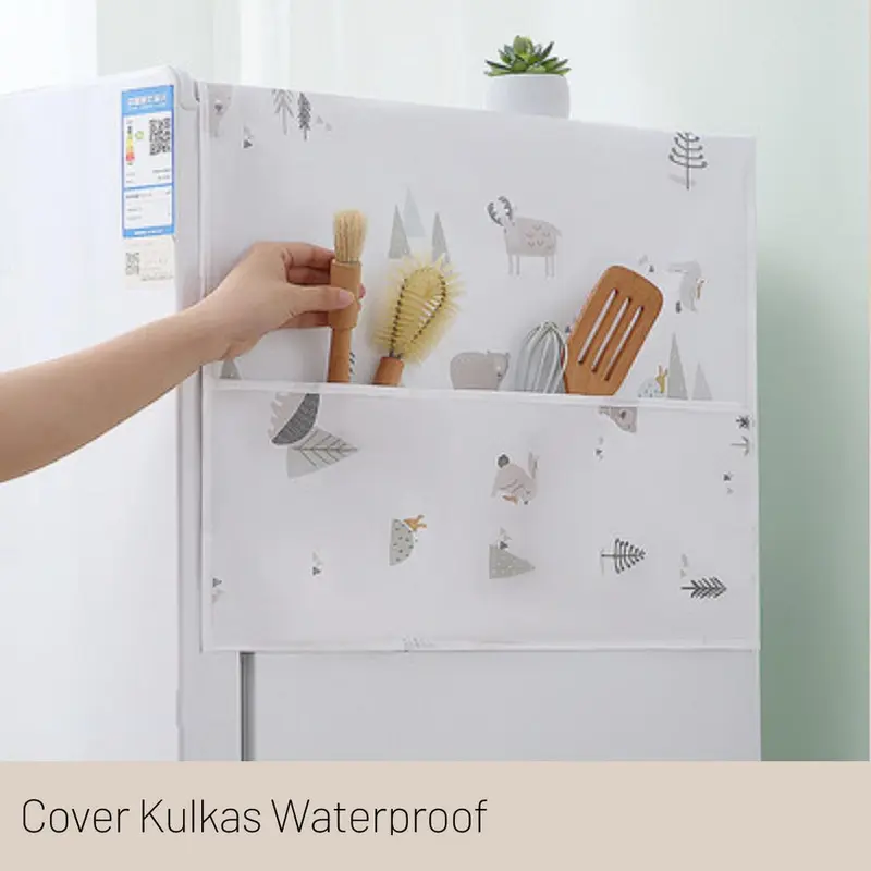 Cover Penutup Kulkas Anti Air Sarung Alas Taplak Kulkas Waterproof Dengan Tempat Penyimpanan 1