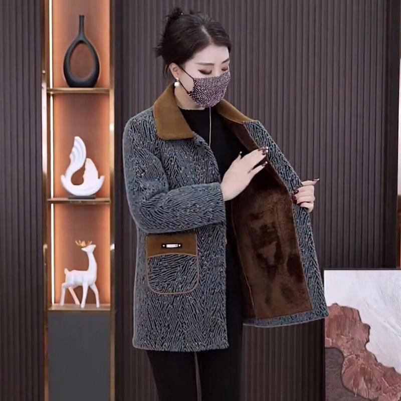 Product Introduction of Áo khoác ngoài dày dặn, lót lông cừu mùa đông của mẹ, dài Trung Bình áo khoác đệm bông ấm áp 4