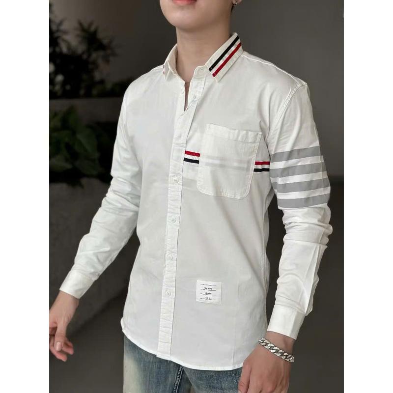 Áo sơ mi nam nữ tay ngắn,tay dài vải lụa mango mềm mịn thoáng mát phối xọc viền trẻ trung Khôi Nguyên Menswear sominam dep