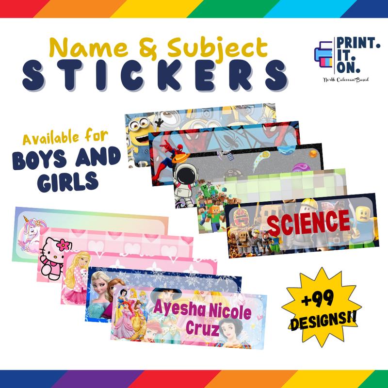 Customized Name and Subject Stickers Cartoon Characters Customized ...