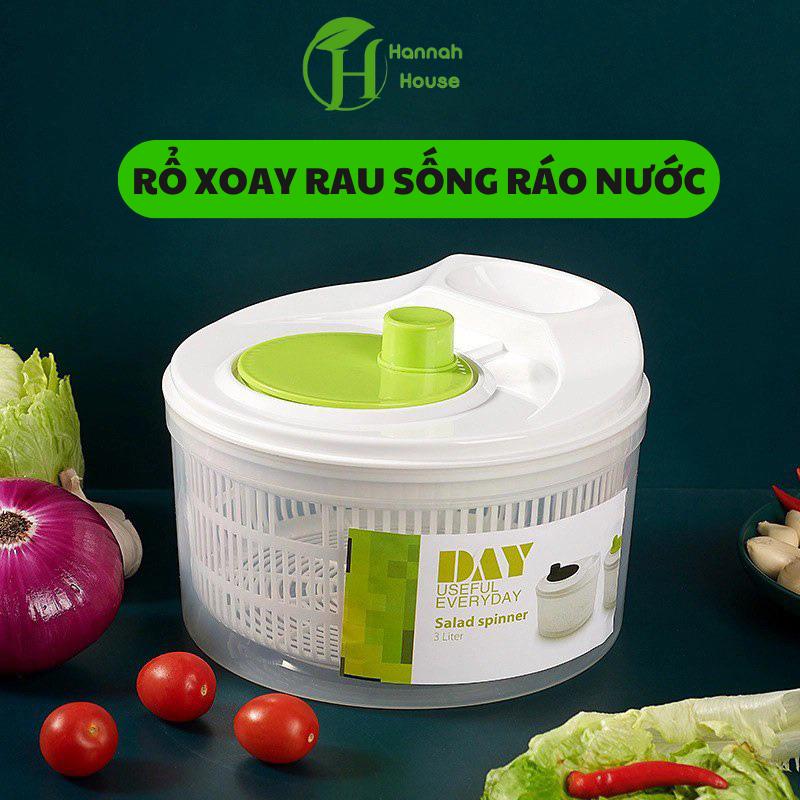 Rổ quay rau sống, bộ rổ xoay rau ly tâm đa năng, dụng cụ làm ráo nước nhanh, siêu tiện lợi size 23cm
