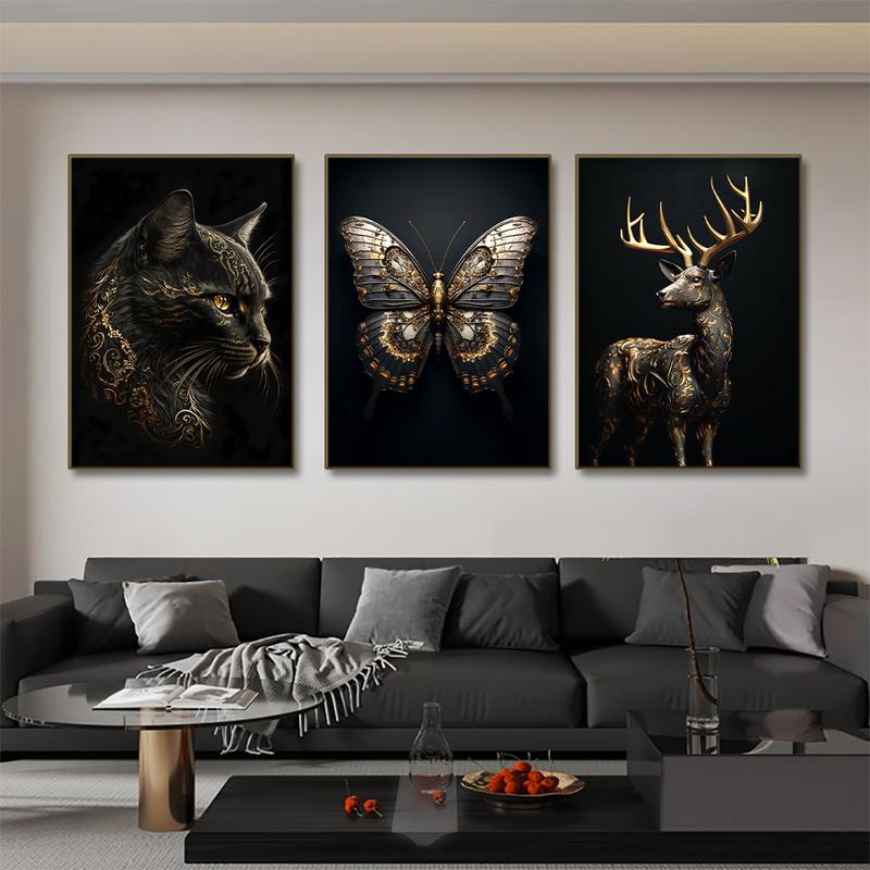 Product Introduction of Black Gold Eagle Lion Canvas Painting Metal Poster Wall Art Nordic Deer Tiger Wolf Swan Aesthetic Picture for Living Room Decor 8
