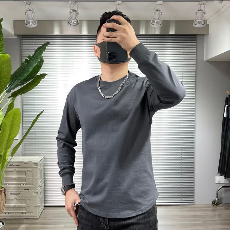 Áo thun cotton đuôi tôm NEW dài tay UMA phong cách JAPAN - POLOUMAOR Menswear Nam Cổ Tròn Top Trắng