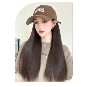 Fashion Baseball Cap Wig One-piece Big Wavy Curly Hair Straight Hair Full Wig For Women