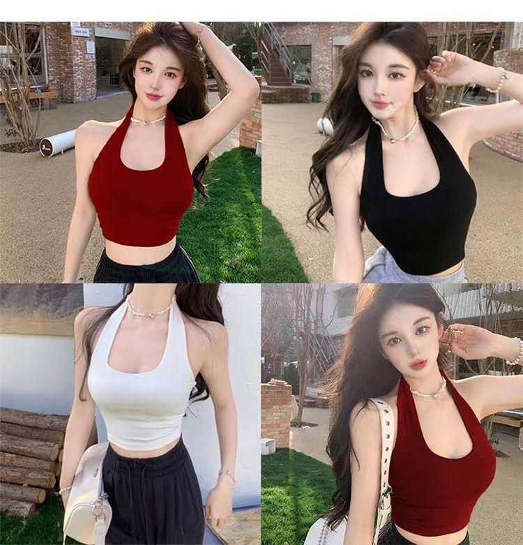 Product Introduction of Áo Vest Cổ Yếm Phong Cách Pháp, Dễ Thương Và Gợi Cảm, Áo Phông Rò Rỉ Lưng, Áo Crop-Top, Áo Ngắn, Dành Cho Nữ, Có Thể Mặc Bên Trong Women Denim 1