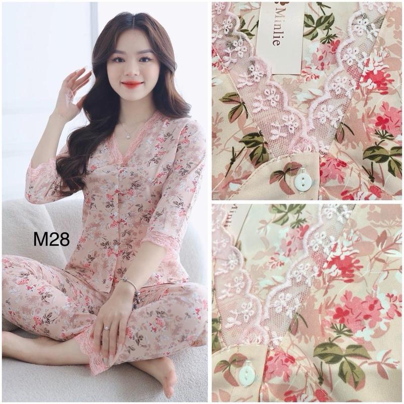 Bộ đồ mặc nhà hàng thiết kế chất lụa hàn mềm mại,thoáng,áo tay lỡ quần 9 tất ôm tôn dáng Có hoa Lụa Nữ Women Quần Ngủ.bộ xanh chất đũi,bộ hồng vs bộ hoa chất lụa hàn a