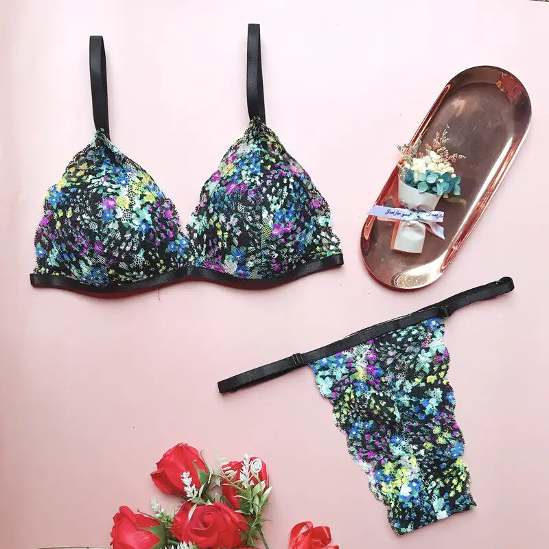 Đồ lót nữ - Nội y nữ ren sexy thiết kế quần dây và quần đùi MINLINGERIE ren co giãn thoáng mát Bra Áo Quần Lót Nhung chỉ giặt tay 【buy1 take 1】black áo lót 6