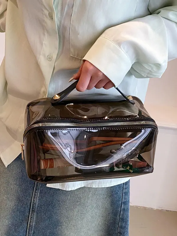 Transparent Makeup Bag, Portable Large Capacity Cosmetic Storage Bag, Waterproof Toiletry Bag for Travel School, Casual Trendy Versatile High-quality Daily Commuting Bag 0