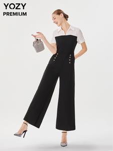 YOZY Women's Colorblock 2 in 1 Zipper Jumpsuit, Casual Pocket High Waist Jumpsuit for Daily Wear, Ladies Clothes for All Seasons