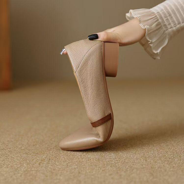 Giày Da Thật Da Thật Đế Mềm Mũi Nhọn Miệng Dẹt Nữ Trung Niên Giày Da Thật 6