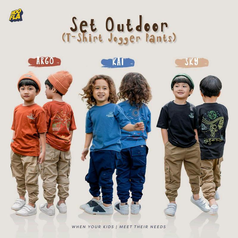 SETELAN BAJU ANAK LAKI LAKI SET OUTDOOR T-SHIRT JOGGER PANTS HOOFLA USIA 3-12 TAHUN HOOFLAKIDS Fashion Celana 1