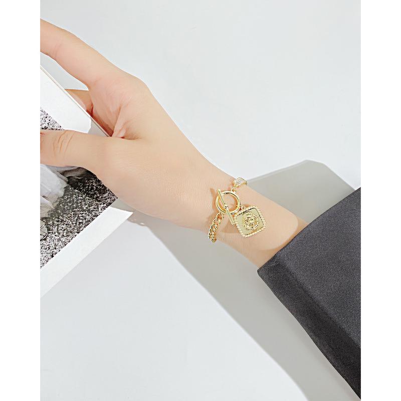 Product Introduction of European and American Hot-Selling Simple Retro Patchwork Bracelet Square Pendant OT Buckle Design Copper Bracelet for Women - Basjoo Studio 6