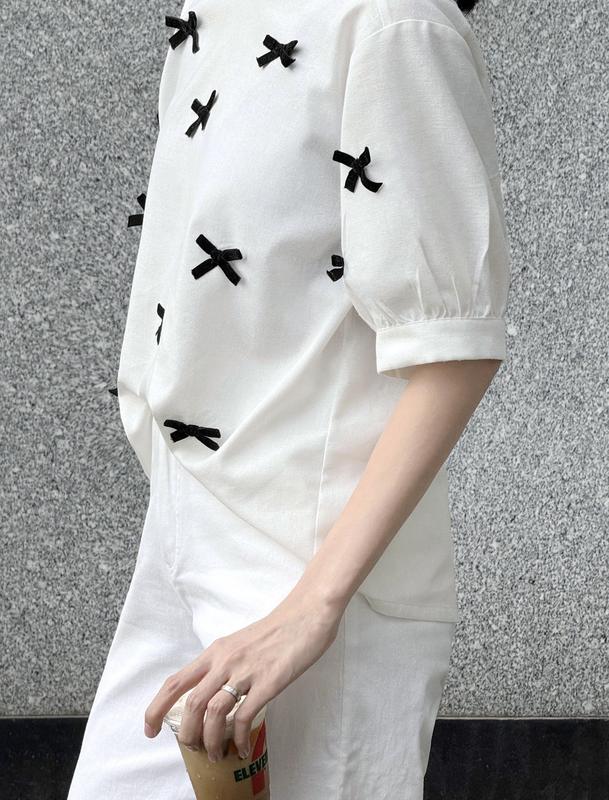 Áo Kiểu Nữ Thuongboo Chất Linen Mềm Mại Thoáng Mát Thiết Kế Xu Hướng Coquette Với Hoạ Tiết Nơ - Kelly Top 3