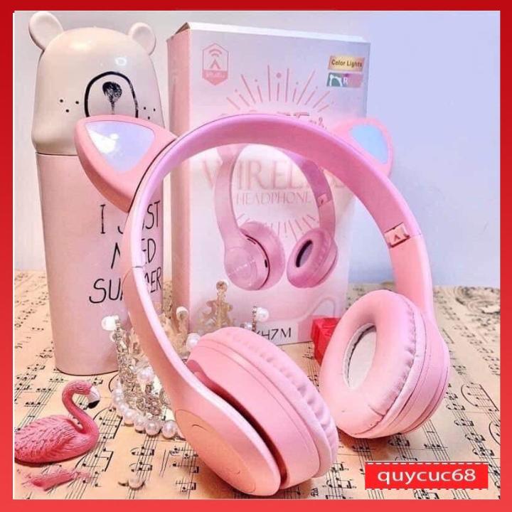 Tai Nghe Mèo Chụp Tai Bluetooth P47M, Tai Mèo Dễ Thương Có Mic, Âm Bass Mạnh Mẽ