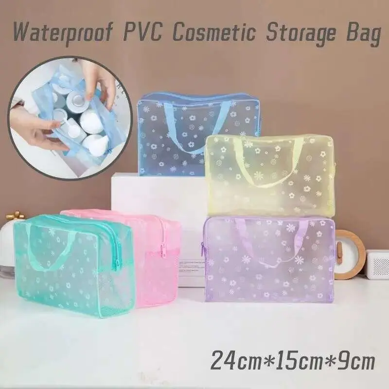 5 Color Waterproof PVC Cosmetic Storage Bag Women Transparent Organizer for Makeup Pouch Compression Travelling Bath Bags