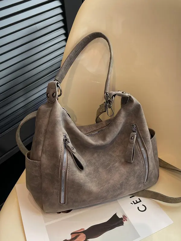 Summer Fashion Studded Decor Solid Color Zipper Shoulder Bag, Leather Satchel, Women's Trendy Crossbody Bag for School & Party, Crossbodybagwomen, Everyday Bags 1
