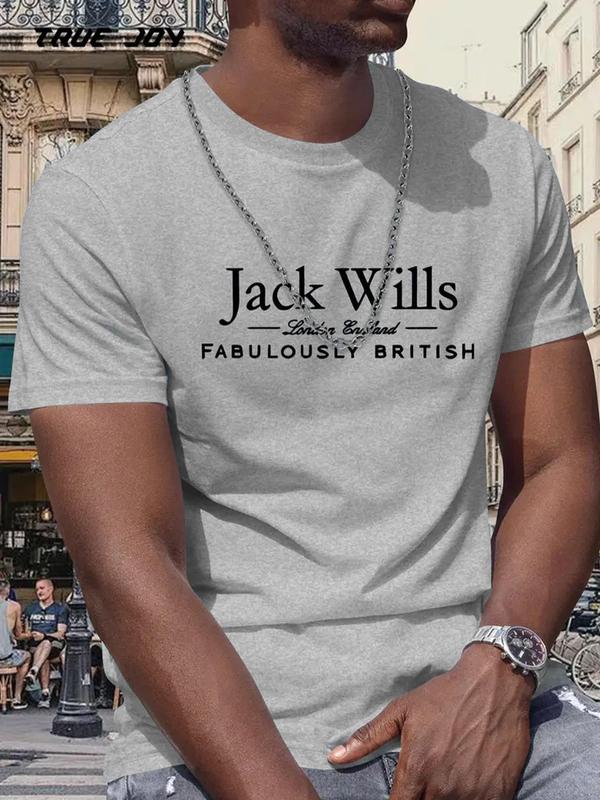Men's Regular Fit Letter Print Round Neck Tee, Casual Short Sleeve Crew Neck T-shirt for Daily Wear, Fashion Men's Top for Summer 3