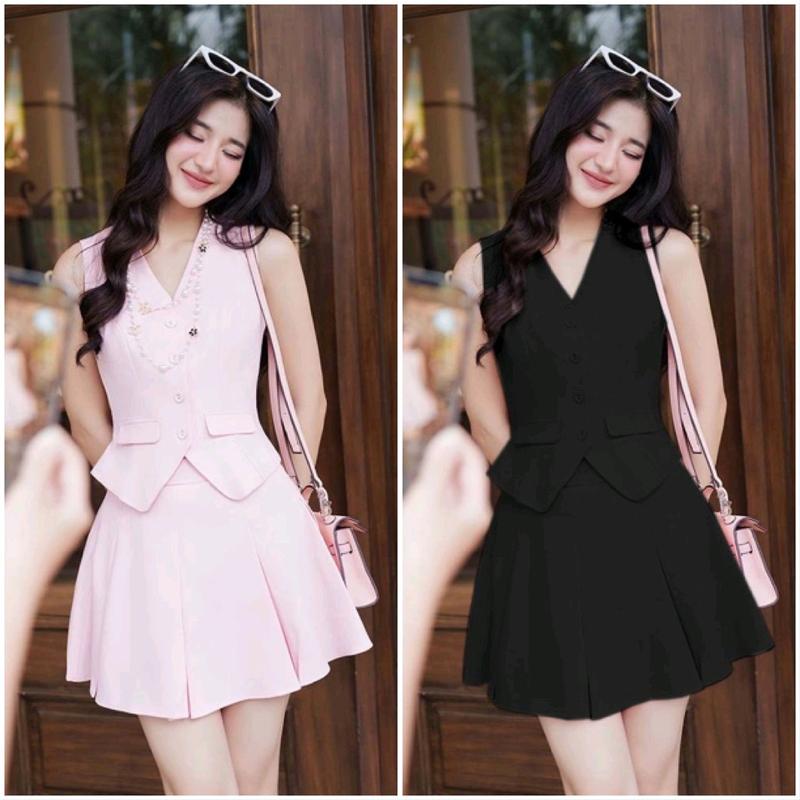 Set vest chân váy tennis size 40-60kg chất liệu cotton lạnh có lót quần trong Nữ Women Áo